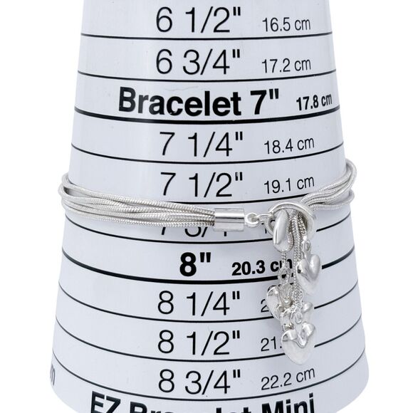 Vintage Sterling Silver 925 Multi-Strand Heart Charm Bracelet 8" - Picture 2 of 4